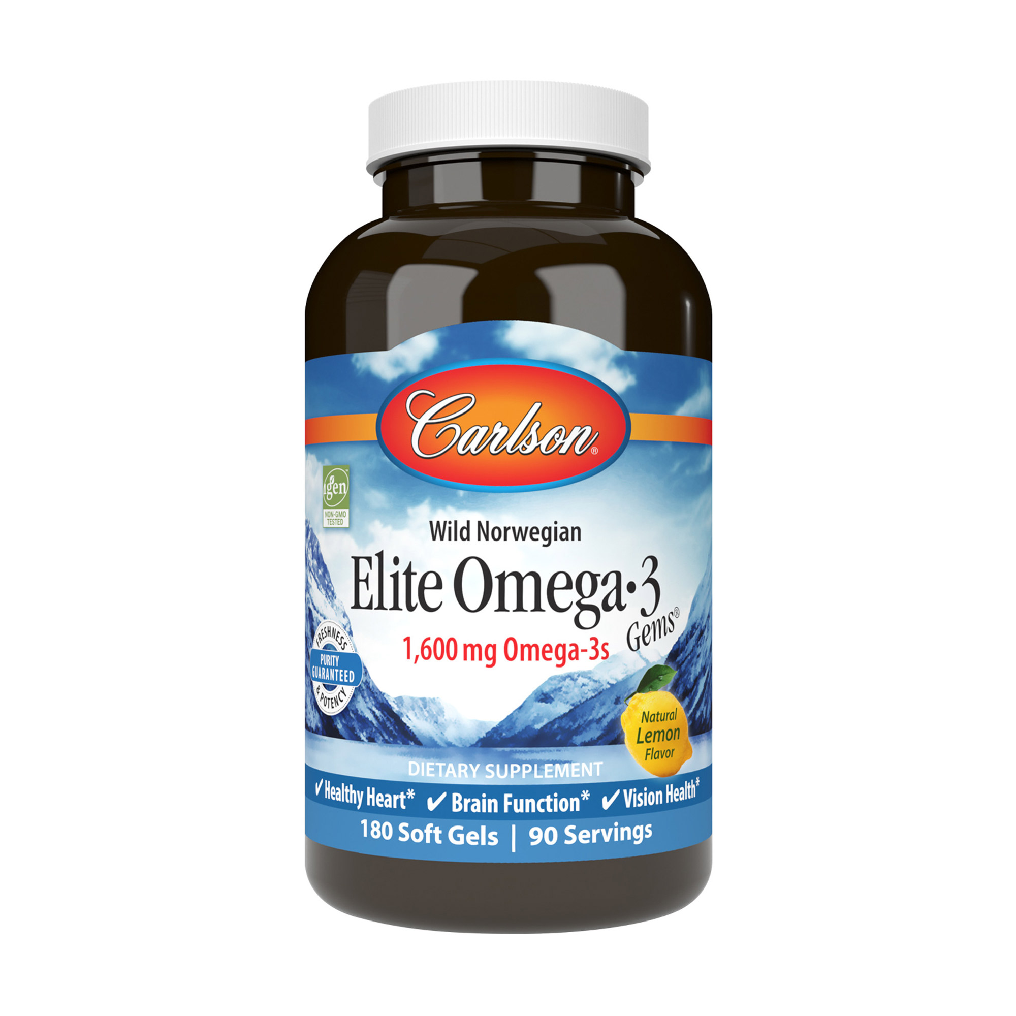 Омега-3 Carlson Labs Elite Omega-3 зі смаком лимону, 1600 мг, 180 капсул